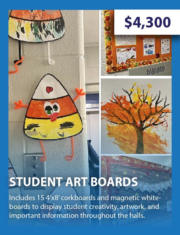 Student Art Boards - $4,300 - Includes fifteen 4x8 foot corkboards and magnetic whiteboards to display student creativity.